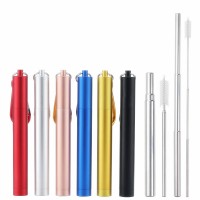 Portable Stainless Steel Collapsible Foldable Straw Metal Telescopic Straw Set with Aluminium Case