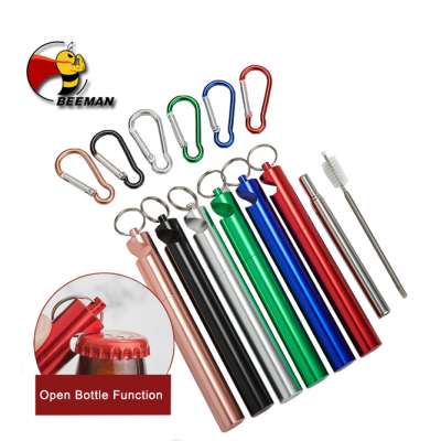 Beeman Portable Keychain Reusable Metal Telescopic Stainless Steel Straw With Opener